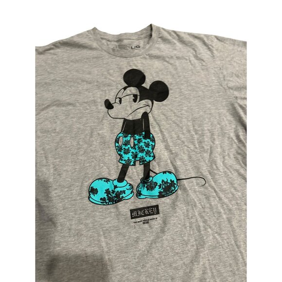 Disney Mickey Mouse Gray Graphic T-Shirt L/G Blue Floral Shorts Design Cotton Bl - Picture 3 of 6